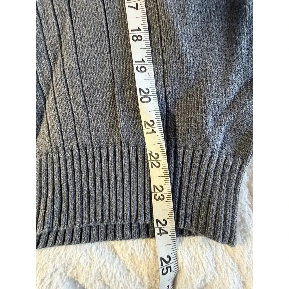 Oscar de la Renta Men's Sweater S Gray Ribbed Knit Quarter Zip Pullover Cotton